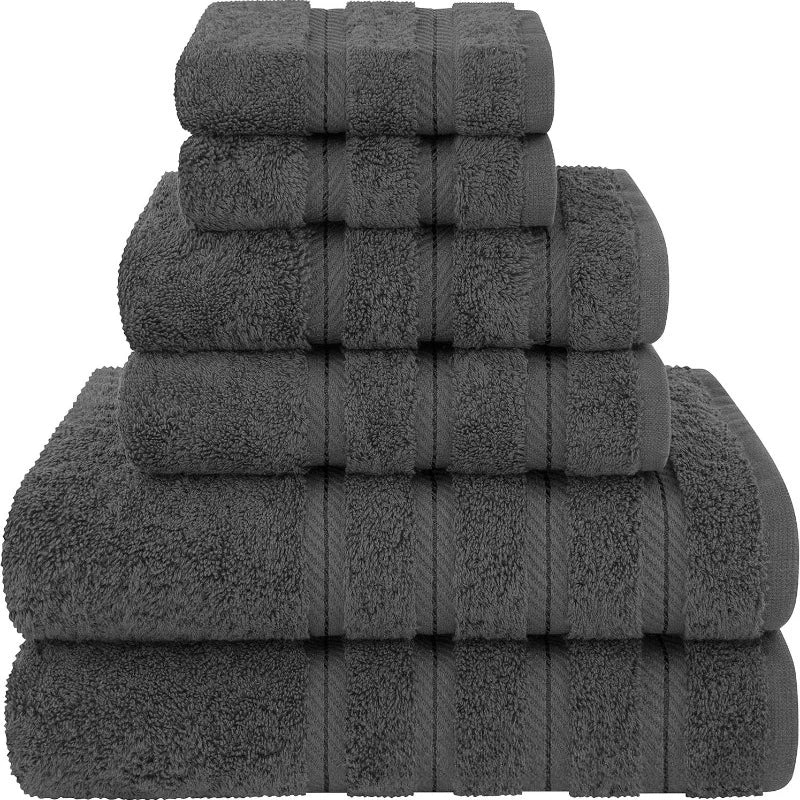 6 Piece Cotton Towel Sets-2 Bath Towels, 2 Hand, 2 Washcloths,Hotel Quality, Soft, Highly Absorbent Towels for Bathroom Gym