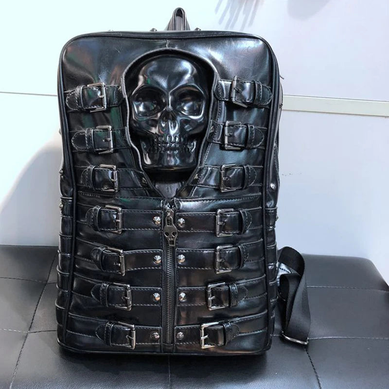 Punk Style Unisex Backpack Black Skull Daypack Casual Men mochila Skeleton Traval Bag for Men Large Men's Bag Bolsa