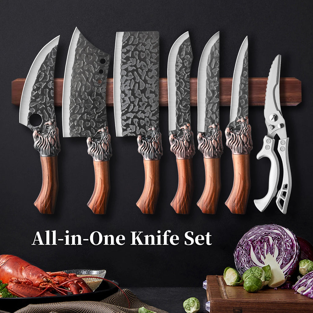 Professional forged stainless steel kitchen knife set 7-piece/3-piece - includes boning knife, slicing knife, carving knife, fish knife and butcher knife well as scissors, ultra-sharp durable knives.