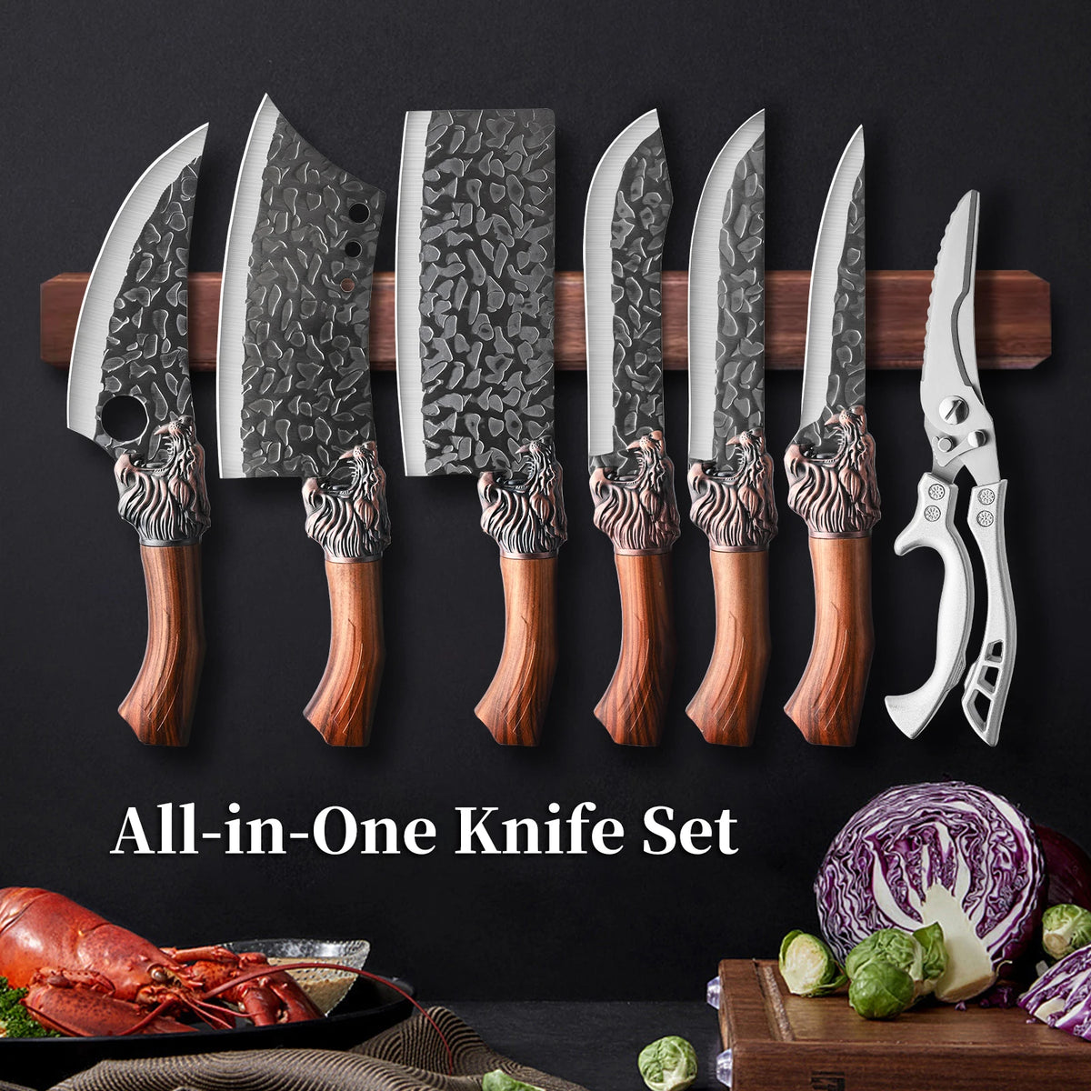 Professional forged stainless steel kitchen knife set 7-piece/3-piece - includes boning knife, slicing knife, carving knife, fish knife and butcher knife well as scissors, ultra-sharp durable knives.