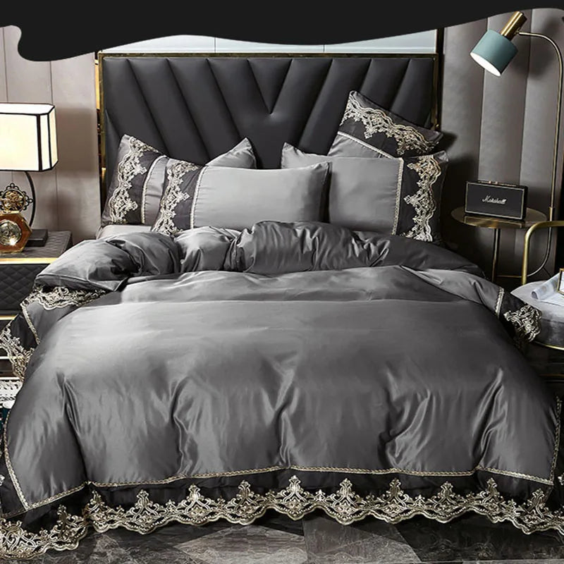 Summer European Ice Rayon Bed Skirt Bedding Set Skin-Friendly Silky Quilt Kit for Sleepers Ice Silk Cozy Cooling Bedspread Sets