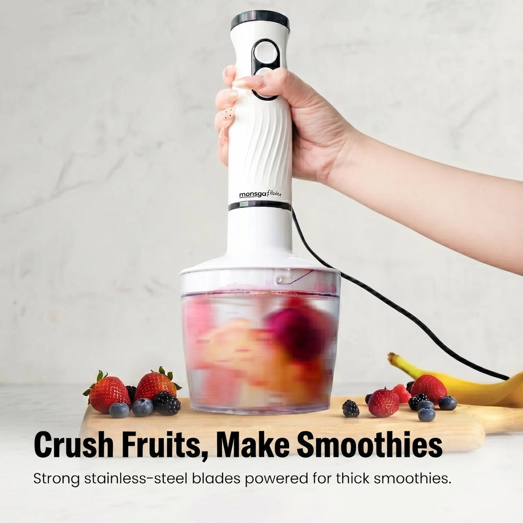 MONSGA By erabros Electric Hand Immersion Blender Mixer, 4 in 1 Hand Mixer Detachable Stick Blender Multifunctional Egg Whisk Milk Frother with 2 Mixing Speed, Includes Vegetable Chopper Meat Grinder Juice Whisk Cup