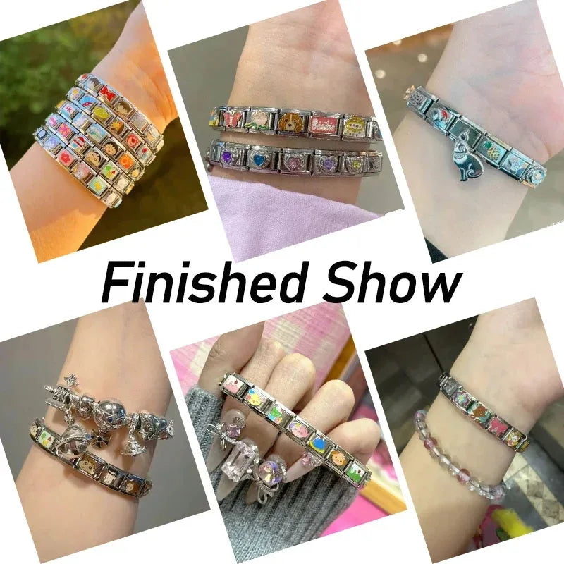 100pcs Italian Charm Stainless Steel 9mm Colorful Style Elastic Bracelet for Woman Men DIY Making GIft Dropshipping Wholesale