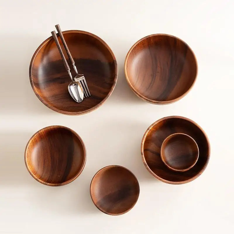 1Pcs Salad Bowl Practical Durable Wooden Simple Storage Holder Kitchen Bowl Cutlery