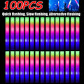 100Pcs LED Glow Sticks Bulk Colorful RGB Glow Foam Stick Cheer Tube Dark Light for Xmas Birthday Wedding Party Supplies