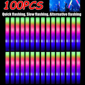 100Pcs LED Glow Sticks Bulk Colorful RGB Glow Foam Stick Cheer Tube Dark Light for Xmas Birthday Wedding Party Supplies