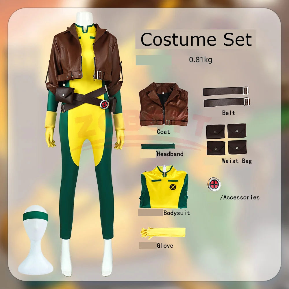 Rogue Cosplay Costume Fantasia X 97 Roleplay Jumpsuit Coat Belt Outfits Halloween Carnival Party Clothing