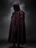 Medieval Vintage Hooded Long Cos Cloak, Dark Green Double Lapel Tie Cape, Unisex Ranger Hunter Wizard Role Play Costume, Retro Gothic Cosplay Coat for Halloween Stage Performance