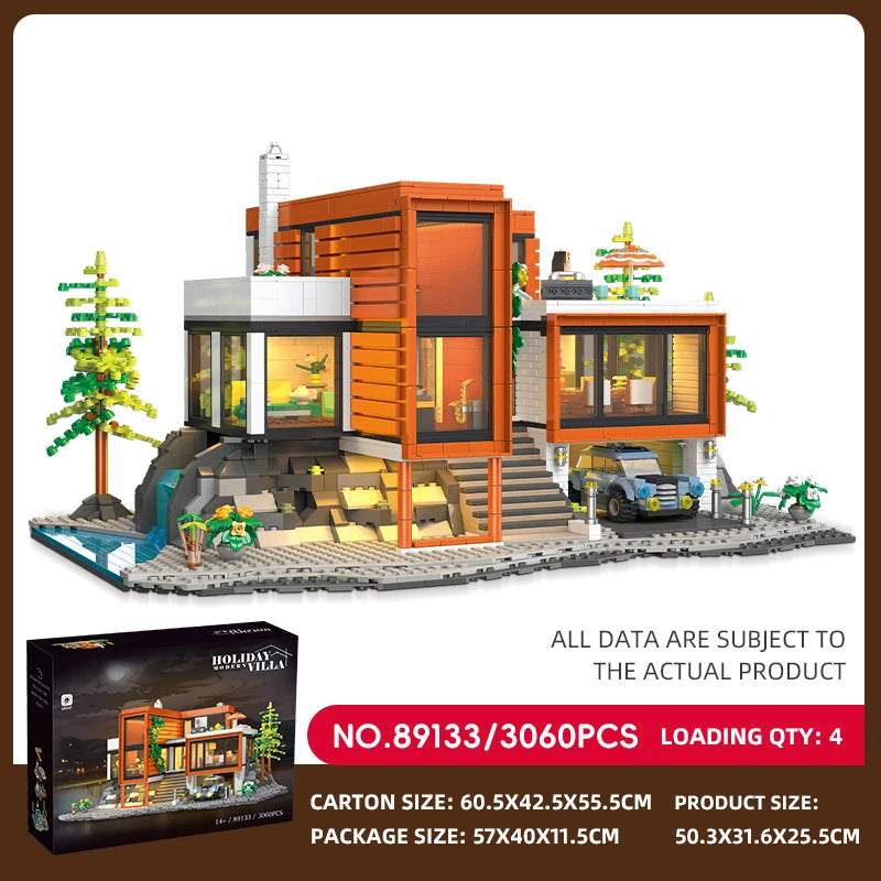 3060PCS Holiday Villa with Lights Building Blocks Set, DIY Large Construction Toy Ornament, Educational Toy, Kids Birthday Gift