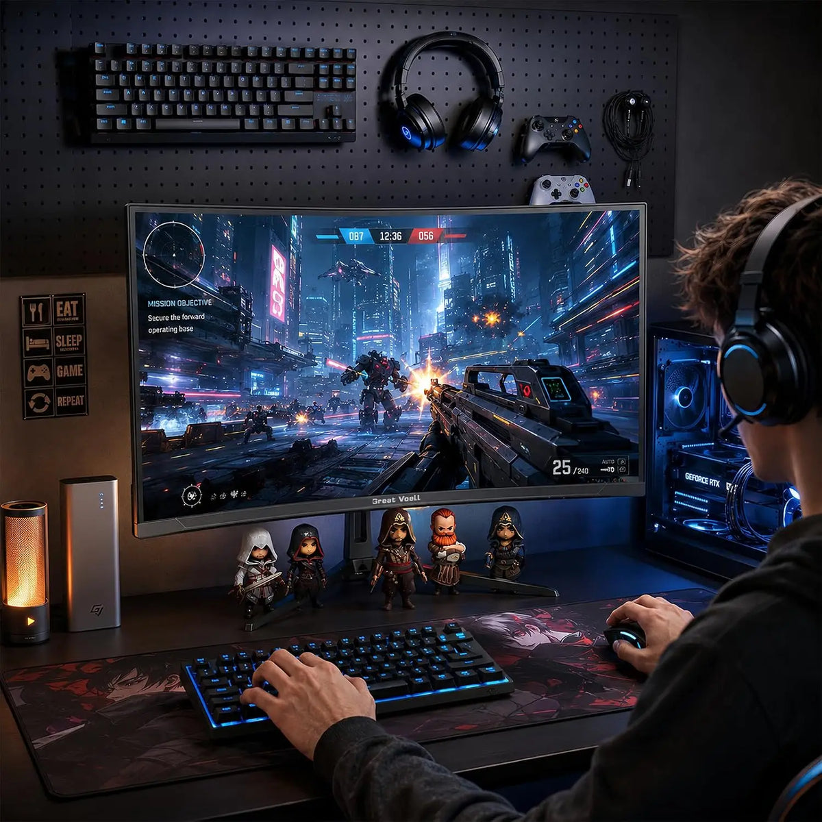 Great Voell 27-inch 240Hz Curved Gaming Monitor, 2K QHD, 1ms MPRT G-Sync, 1440p HDR VA Panel, 98% SRGB, HDMI 2.0 and DP 1.4, Tilt Adjustable, VESA Compatible, Black