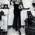 Goth Dark Women Elegant Fashion Short Sleeve Maxi Dress Halloween Party Outfits Mall Gothic Lace Patchwork Mermaid Dresses Slim