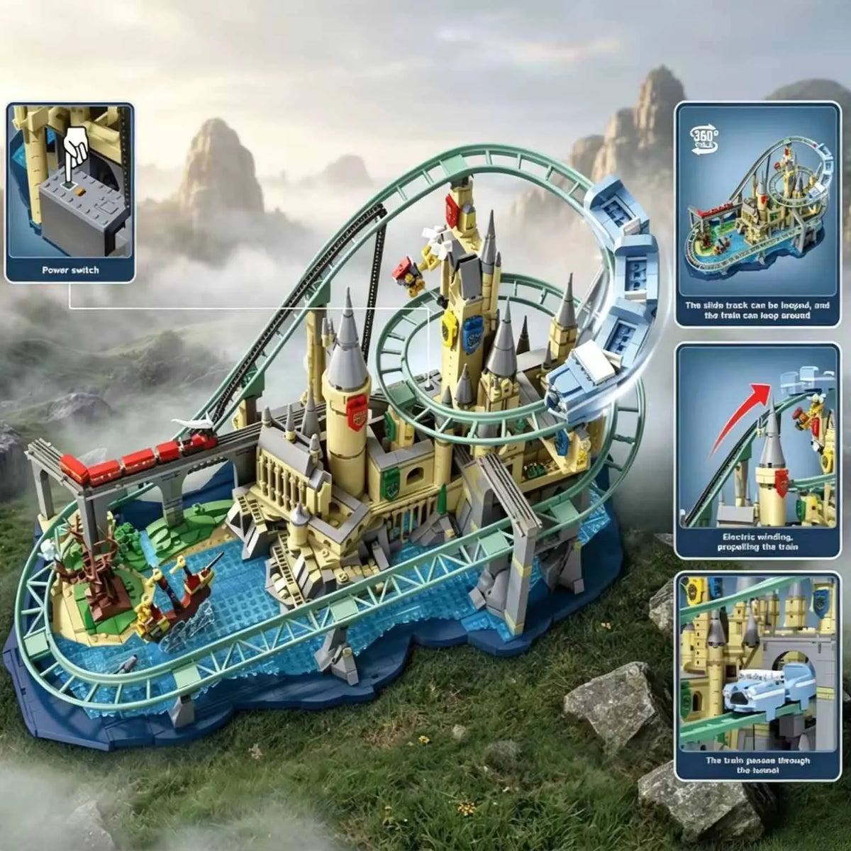 Magic Castle Roller Coaster Building Blocks, Wizard School Track Bricks, Collectible Display Model, Gift for Adults 2094Pcs