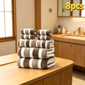 8 Piece Durable Decorative Two Tone Striped Towel Set Ultra Soft Lint Free Breathable Skin Friendly Quick Drying High Absorbency Bathroom Towels for Home Hotel Guest Bathroom 2 Bath 2 Face 4 Hand Towels Included