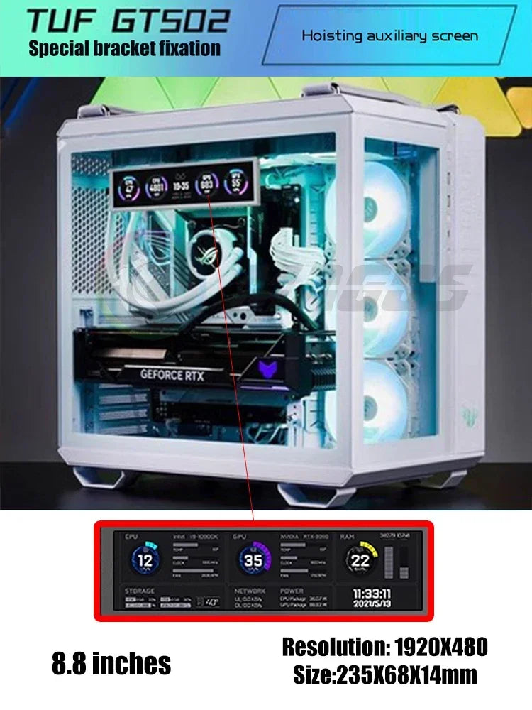 GT502 Case Monitor Screen Solution Panel Size/Themes Customized AIDA64 Gamer Secondary IPS Expand Dsiplay