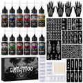 Temporary Tattoo Kit Semi Permanent Tattoo 6/12 Bottles Color Temporary Tattoo Ink 145/176 Pcs Stencils Kit for DIY Fake Tattoos