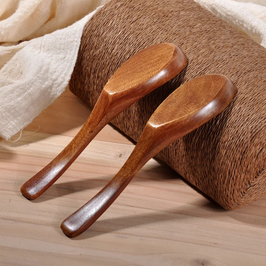 10PCS Wooden Spoons Flat bottom Wood Soup Spoons for Eating Mixing Japanese Style Kitchen Utensil Eco Friendly Table Spoon