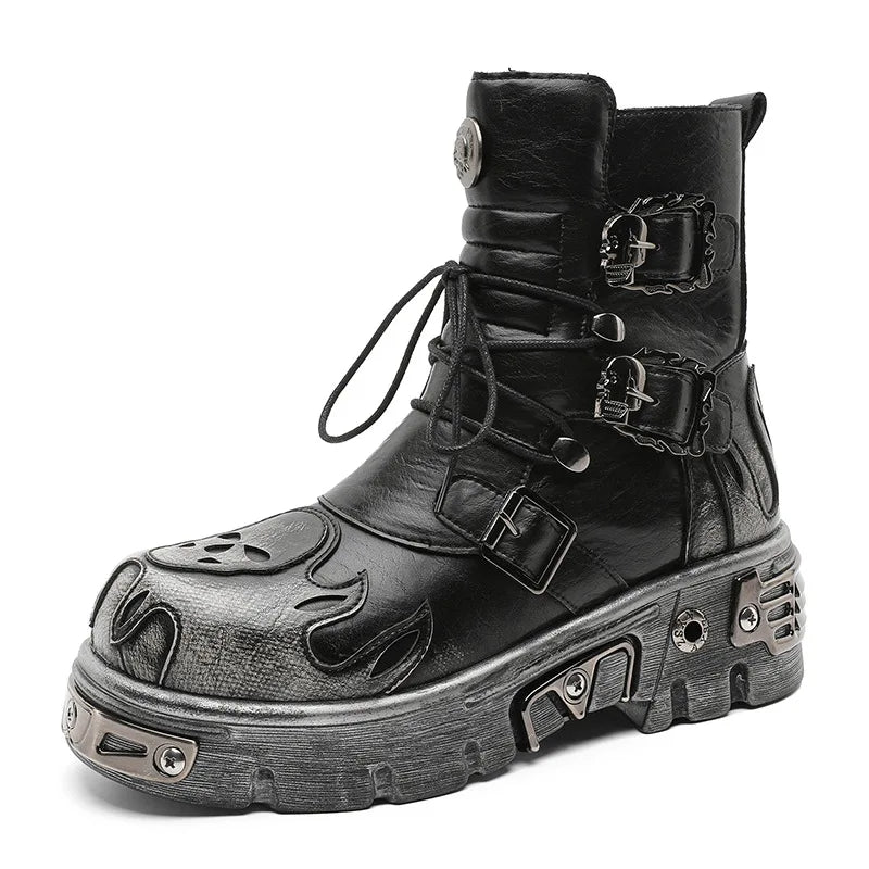 Punk Gothic Style Motorcycle Boots Men Classic Retro Metal Rock Western Boots Outdoor Male Workwear Platform Ankle Boots