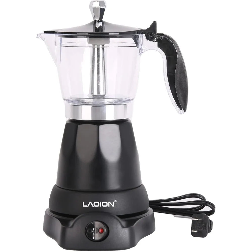 6 Cup Electric Espresso Coffee Maker Portable Moka Pot Detachable Base Overheat Protection Gift for Home Travel