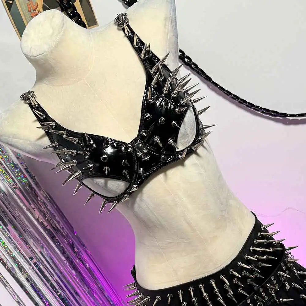 Y2K Halter Camisole TOPS Grunge Skull Studded Rivet E-Girls Kawaii Gothic Punk Rock Harajuku Goth Street Wear Emo Trendy