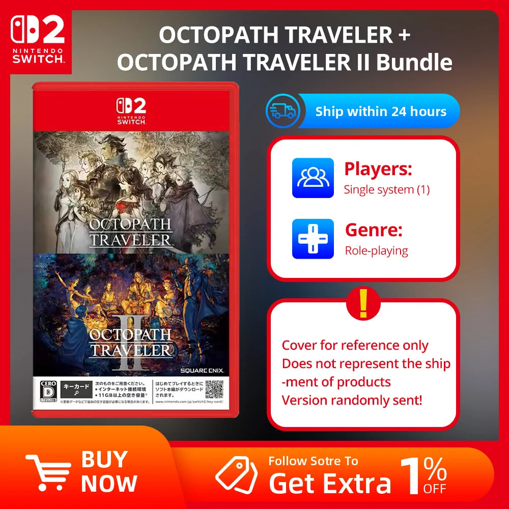 Nintendo Switch 2 Game -OCTOPATH TRAVELER + OCTOPATH TRAVELER II Bundle - Games Physical Cartridge for Nintendo Switch OLED Lite