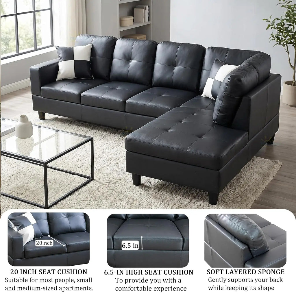 L-Shaped Combination Sofa Set, Luxurious Synthetic Leather Living Room Sofa, Suitable for Living Rooms, Bedrooms,, Customized