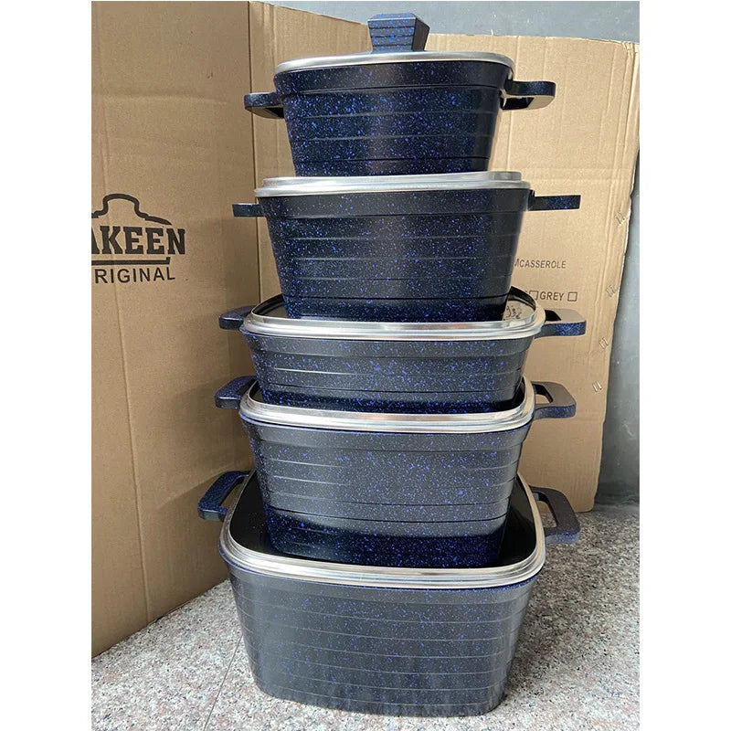 Square pot 10-piece set non-stick pan aluminum die-cast pot set horizontal stripe square soup pot