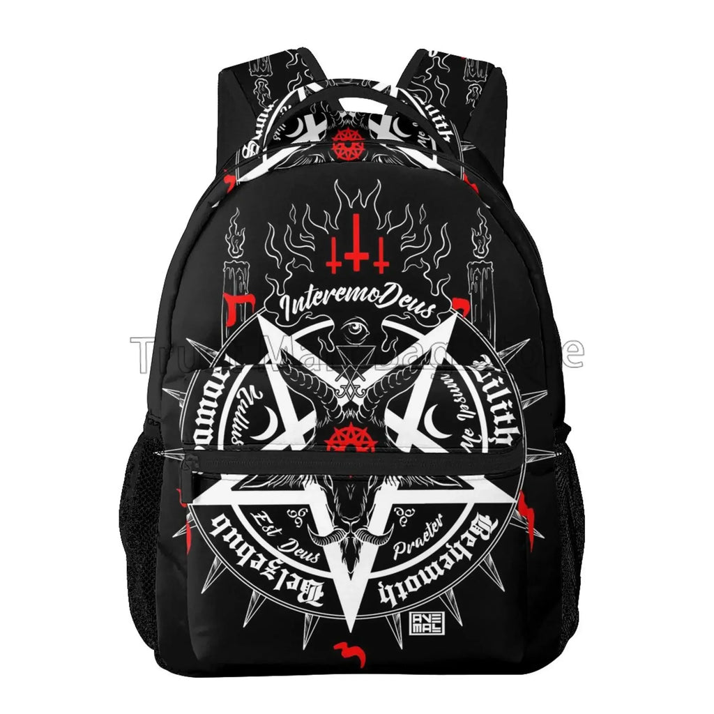 Satanic Occult Black Satan Skull Dead Goat Head Graphic Print Laptop Backpack Unisex Large Casual Shoulder Bags Travel Daypack