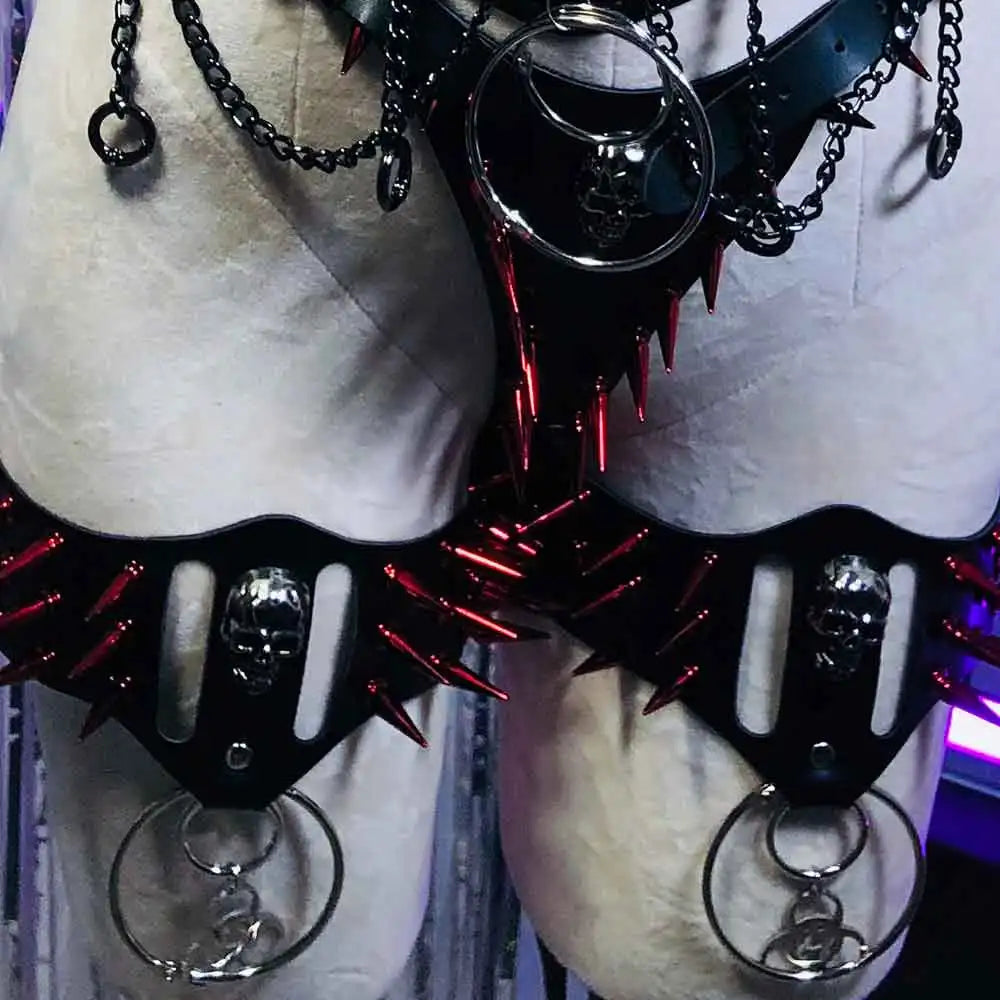 DIY E-Girls Harajuku 90s Y2K Halter Camisole TOPS Grunge Eco Emo Goth Hand Made Punk Rock Chain PU Leather Gothic