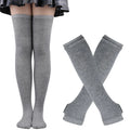 1 Set Women Girls Over Knee Long Stripe Thigh High Cotton Gothic Lolita Socks Arm Sleeve Gloves Sweet Cute Black Overknee Socks