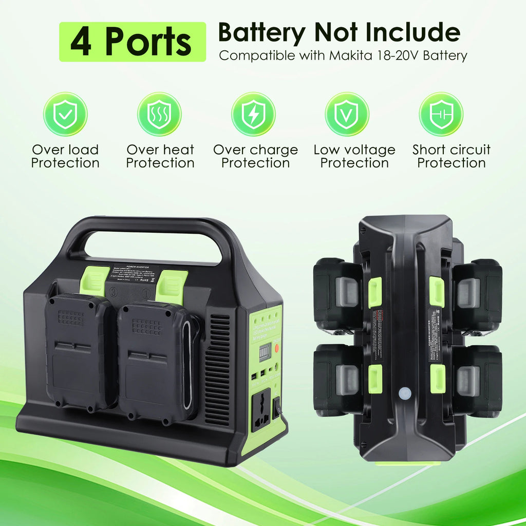 350W Power Supply Inverter 4 Port Power Adapter for Makita 18V Battery DC 18V to AC 220-230V for Outdoor Camping Emergency
