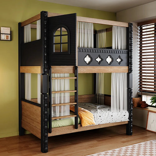 *-For Medieval style bed on and off the bed, double-layer all-solid wood upper and lower bunk thikened, high and low do no