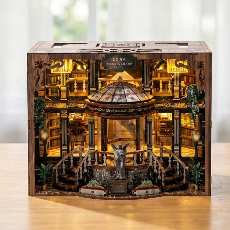 NEW DIY Book Nook Wooden Miniature Model Kits No.99 Archive Library Bookend 3D Puzzle for Friends Birthday Gifts
