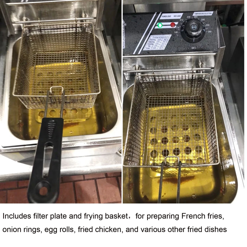 One Electric Deep Fryer with Filter Plate and Frying Basket, with Gloves Tank Stainless Steel Fryer for French Fries, Chicken, And Snacks, Adjustable Temperature Control, And The Lid Helps Prevent Hot Oil from Splattering