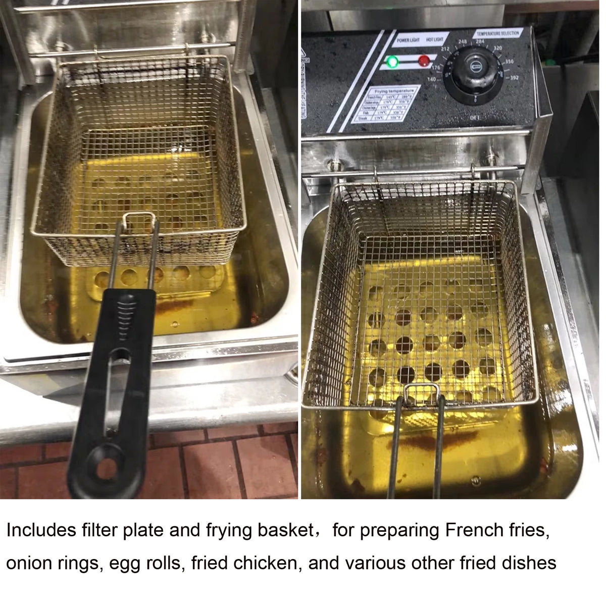 One Electric Deep Fryer with Filter Plate and Frying Basket, with Gloves Tank Stainless Steel Fryer for French Fries, Chicken, And Snacks, Adjustable Temperature Control, And The Lid Helps Prevent Hot Oil from Splattering