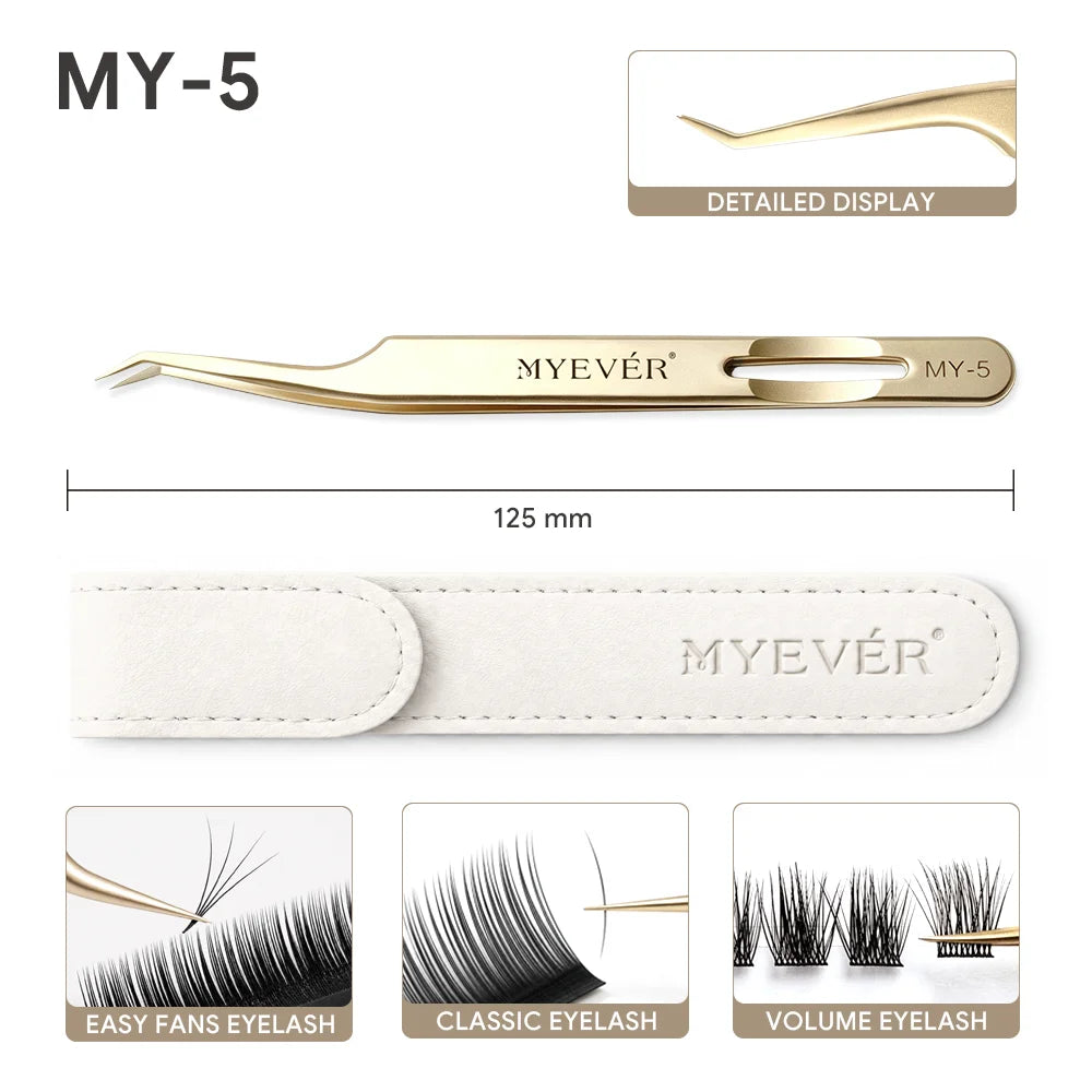 MYEVER Anti-Slip Eyelash Extension Tweezers Steel High-Density Fiber Tip Eyelash & Eyebrow Professional Precision Makeup Tools
