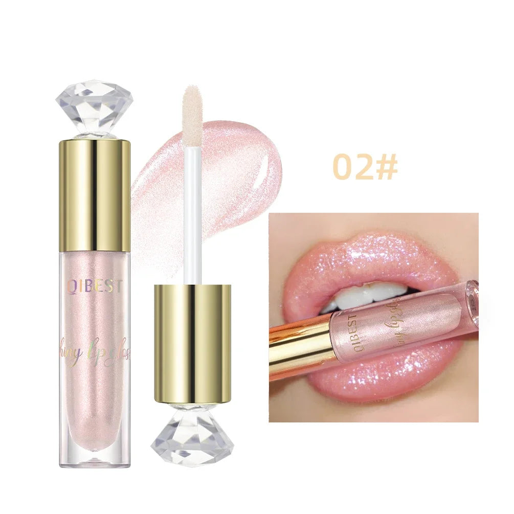 QIBEST 5 Colors Glitter Lip Glaze Long Lasting Lip Gloss Moisturizing Diamond Liquid Lipstick Makeup Shimmer Lipgloss Lip Tint