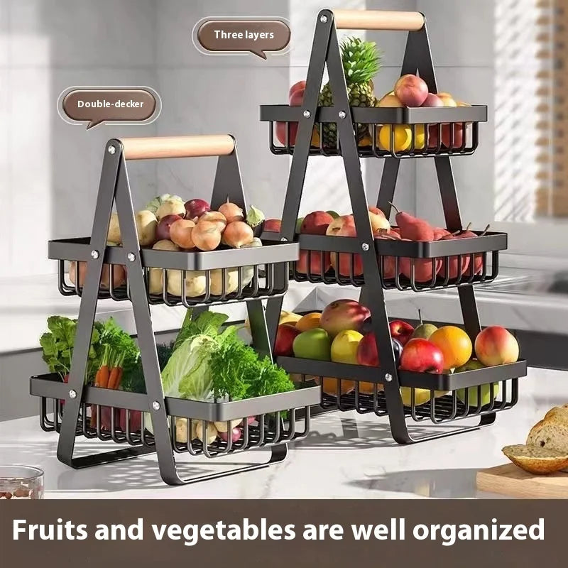 New 2 3 Tiers Countertop Fruit Basket Portable Iron Art Kitchen Organizer for Fruits Bread Snacks Storage Rack