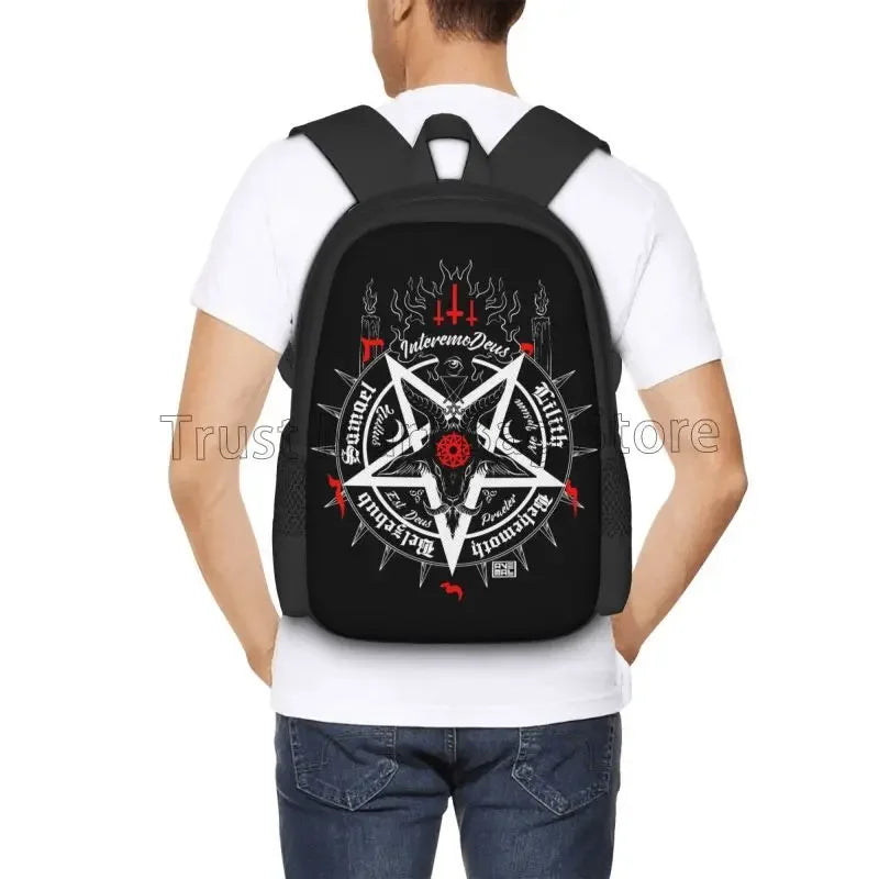 Black Satan Skull Women Dead Head Mystical Circle Esoteric Halloween Demon Travel Backpack Lightweight Water Resistant Daypack