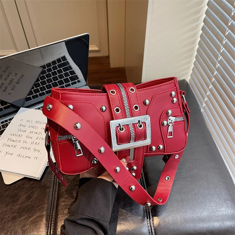 Shoulder Bag for Women Punk Style Purse PU Leather Rock Fashion Handbags with Rivet Small Trendy Armpit Purse Bolso Mujer сумка