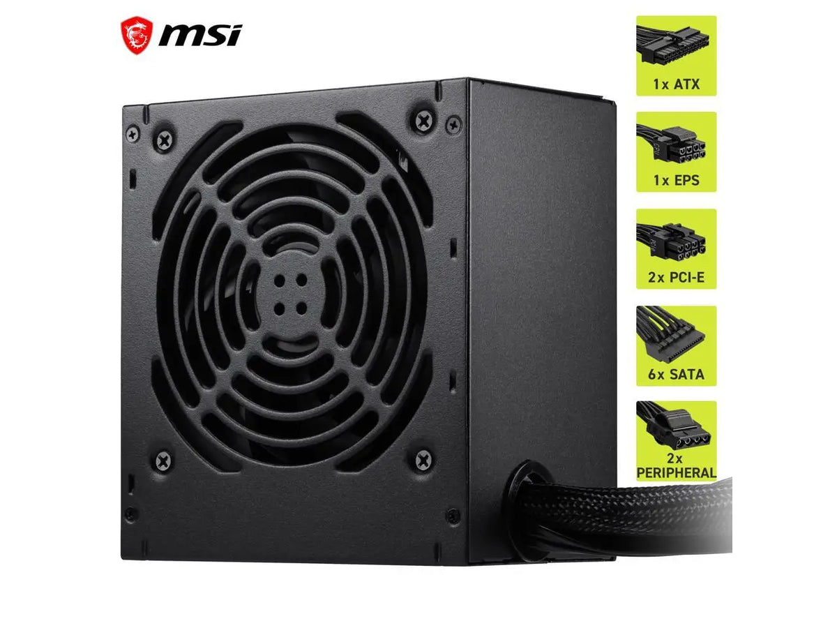 MSI MAG A600DN II Power Supply Unit, 600W, 80 PLUS Standard, ATX PSU, Black Flat Cables