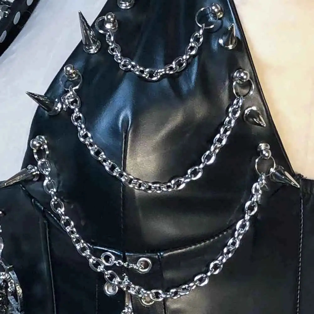 Hand Made Teen Chain Trendy Goth Grunge DIY Y2K TOPS Gothic Tank Eco Harajuku Kawaii E-Girls 90s Punk Rock Studded Rivet Emo