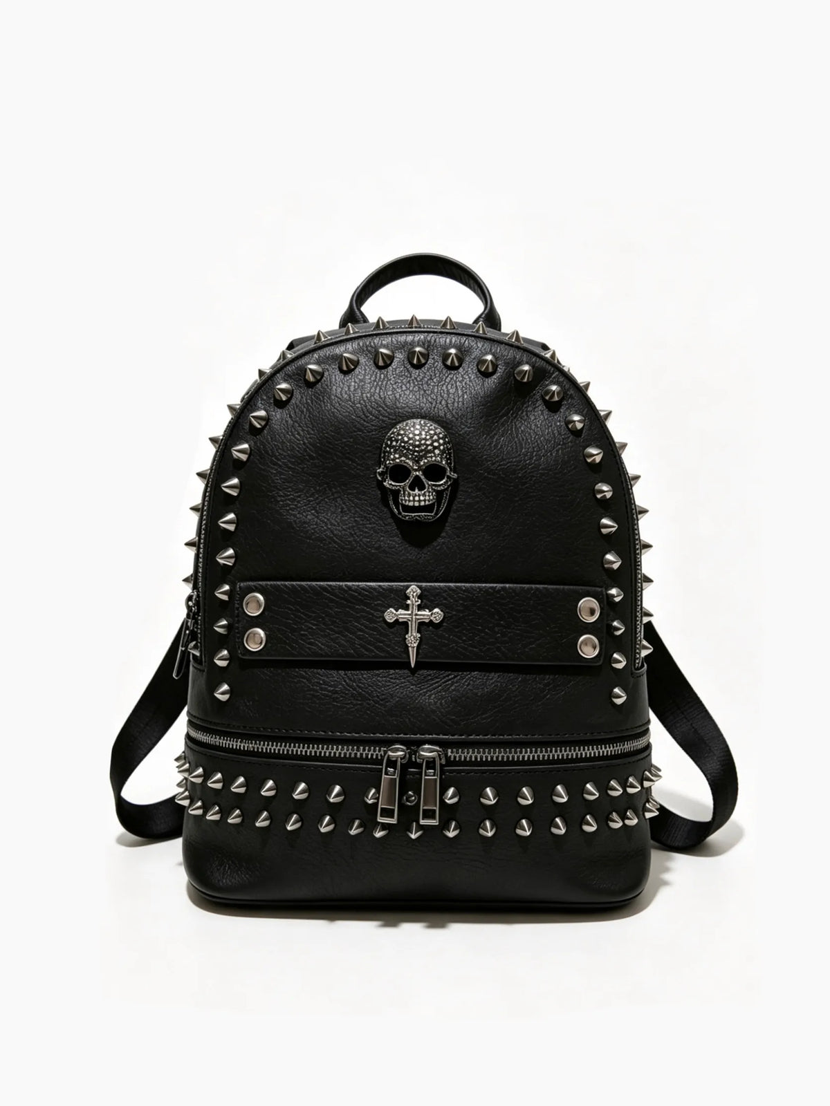 Original Design Punk Black Rivet Cross Backpack Skull Goth Locomotive Bag Fashion Leather Backpacks