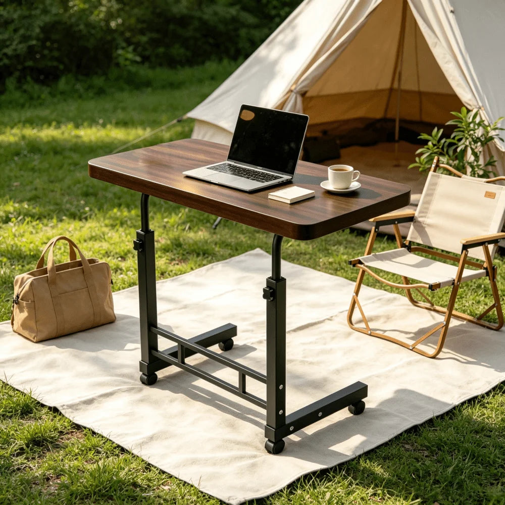 Mobile Office Desk, Convenient Small Computer Desk, Wheeled Learning Desk, Mobile Desk With Adjustable Height, Standing And Lifting Desk, Multifunctional, Suitable For Bedside, Sofa, Study, Handmade - Black/White For Home Office