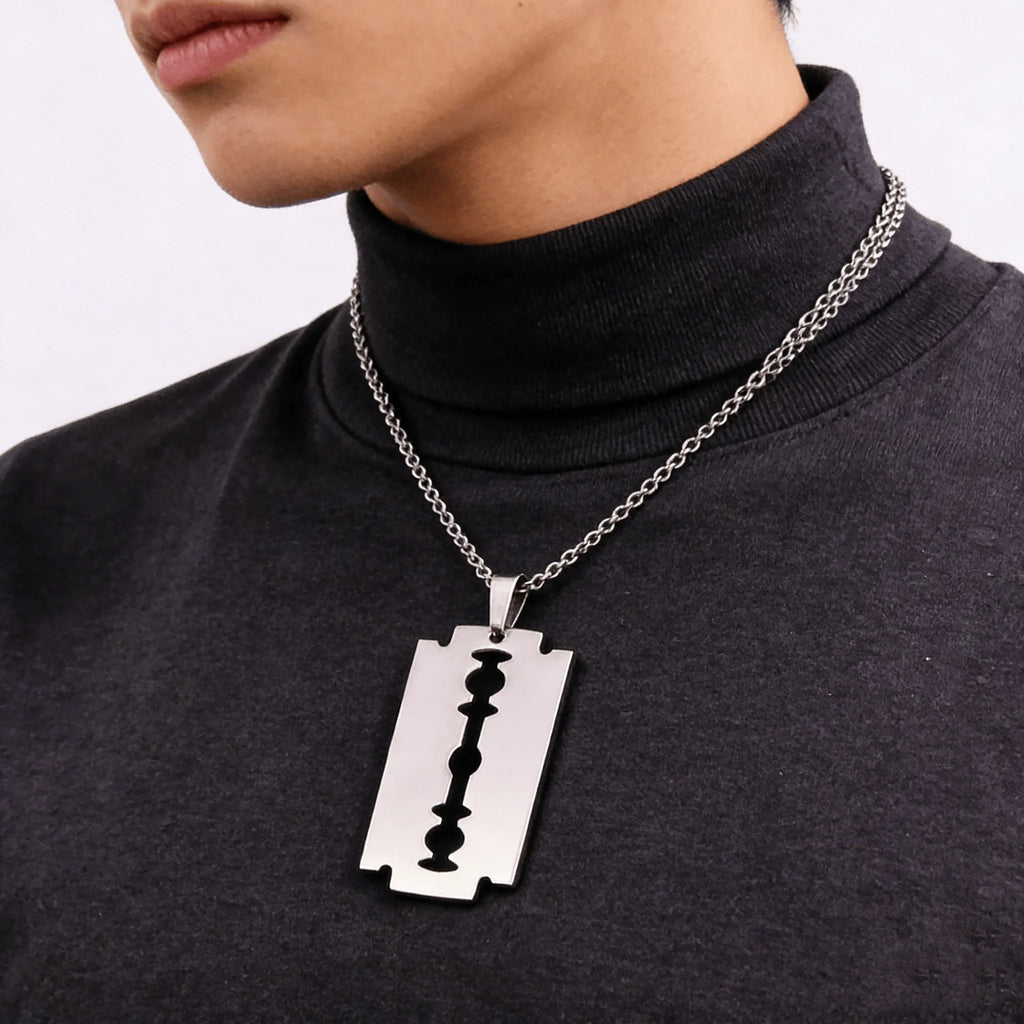 Hiphop Razor Blade Pendant Necklace Men Gothic Punk Stainless Steel Male Knife Double Edge Razorblade Shaver Shape Chain Jewelry