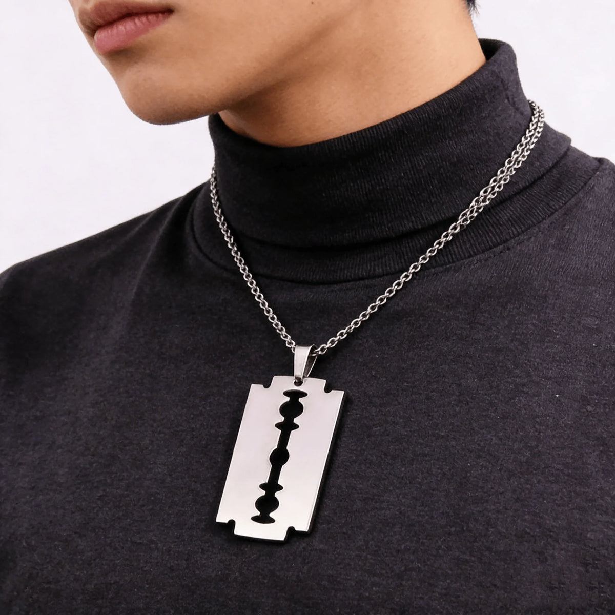 Hiphop Razor Blade Pendant Necklace Men Gothic Punk Stainless Steel Male Knife Double Edge Razorblade Shaver Shape Chain Jewelry
