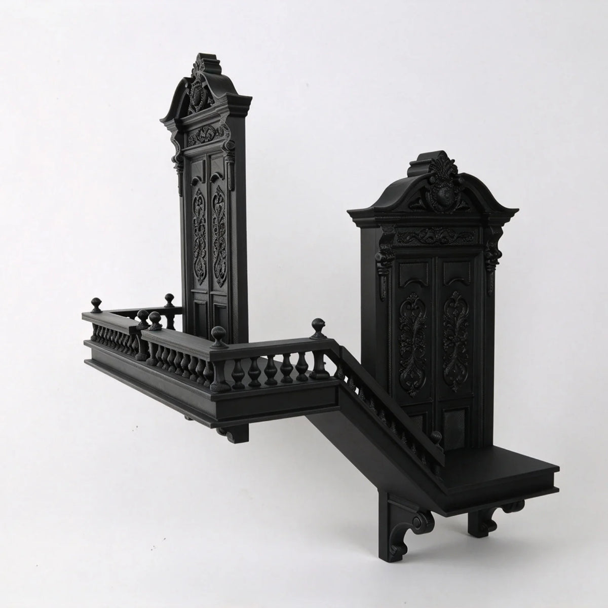 Gothic Staircase Corner Wall Shelf, Black PLA Plastic Victorian Floating Display Rack for Dark Academia Living Room Decor