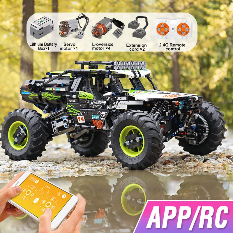 Mould King 18002 سيارات تقنية ألعاب MOC-19517 سيارة باجي 4WD تعمل بالتحكم عن بعد مجموعة بناء نماذج السيارات من الطوب هدية الكريسماس للأطفال