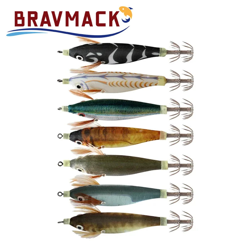 BRAVMACK 2Pcs Squid Jig Hook Fishing Lure Luminous 10cm 9g Artificial Fake Octopus Lures Wood Shrimp Cuttlefish Hard Bait Tackle