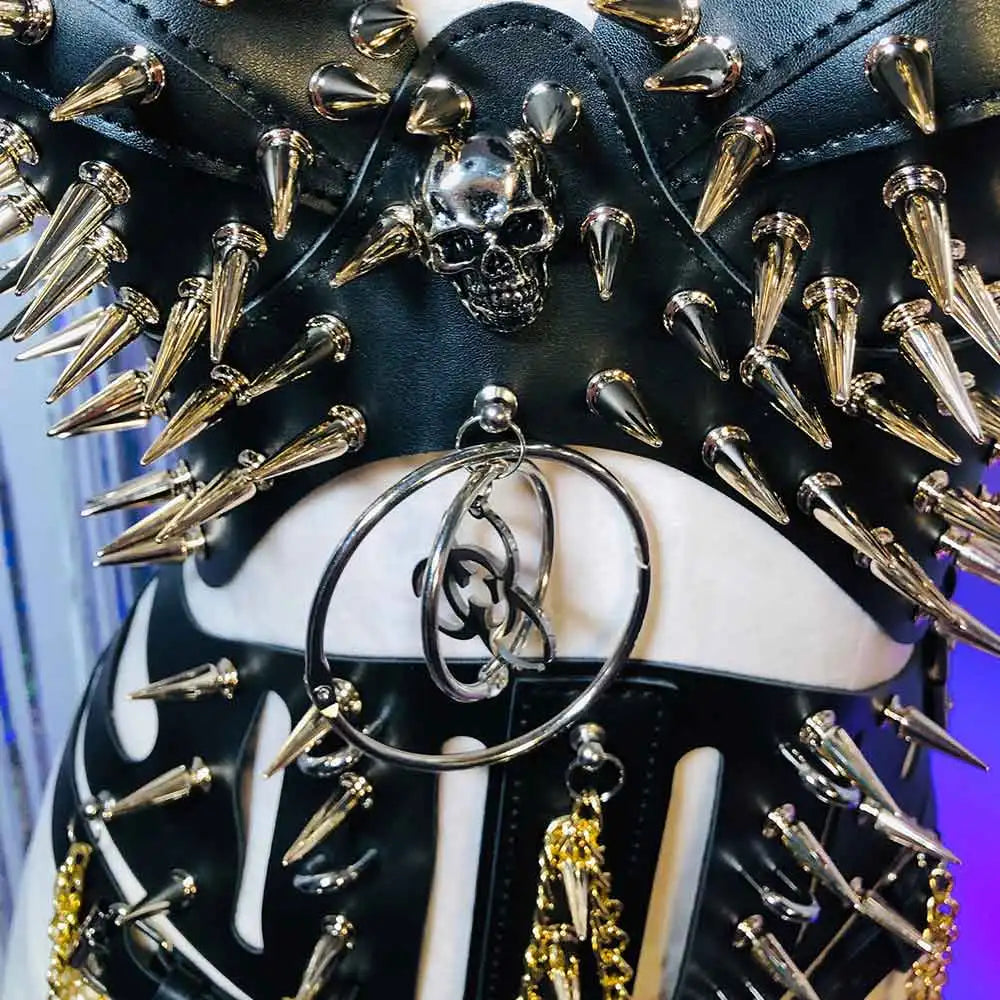 Y2K Halter Top for Women Gothic Punk Rock Emo Revival Chain Spiked Studded Rivet Spikes Clothing Goth Grunge Rave Festive Tops