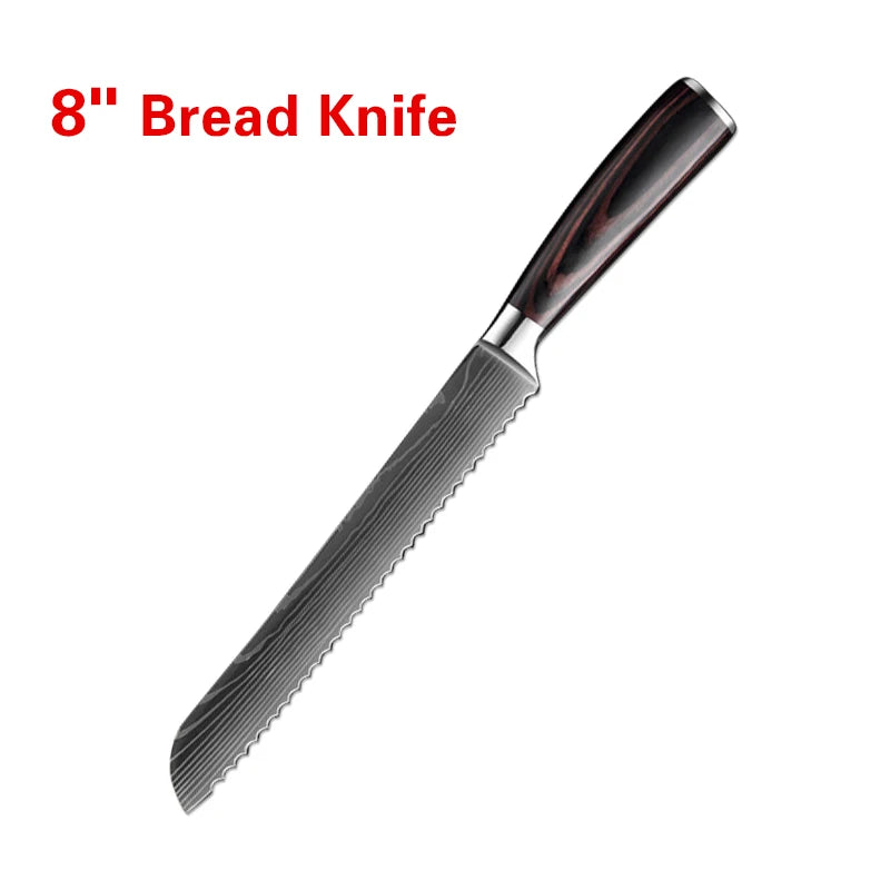 Japanese Laser Damascus Chef Knives Set Cleaver Santoku Boning Knife Multi-purpose Fruit Bread Meat Slicing BBQ Kitchen Cutlery